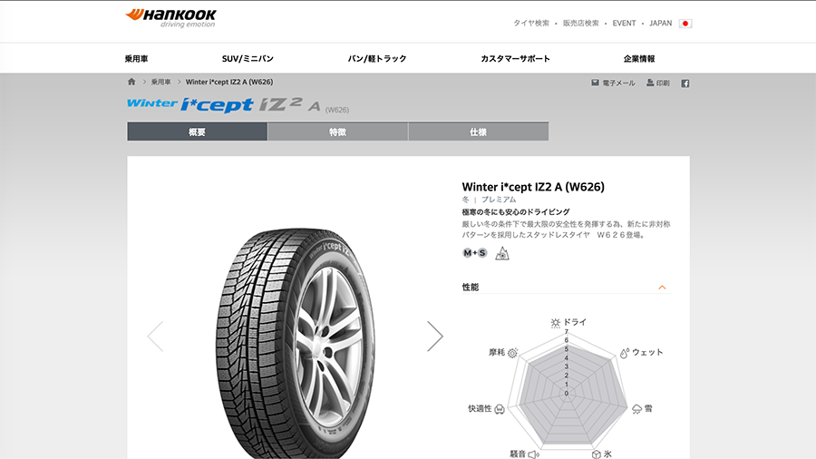 Winter i*cept IZ2 A W626 - Winter Tires | ハンコック日本キャプチャ画像